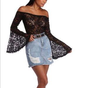 Off the should lace bodysuit